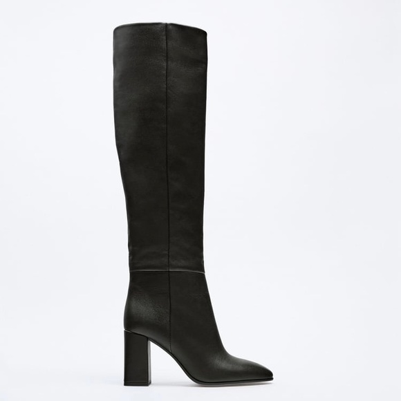 ZARA HEELED LEATHER KNEE HIGH BOOTS - Picture 5 of 7